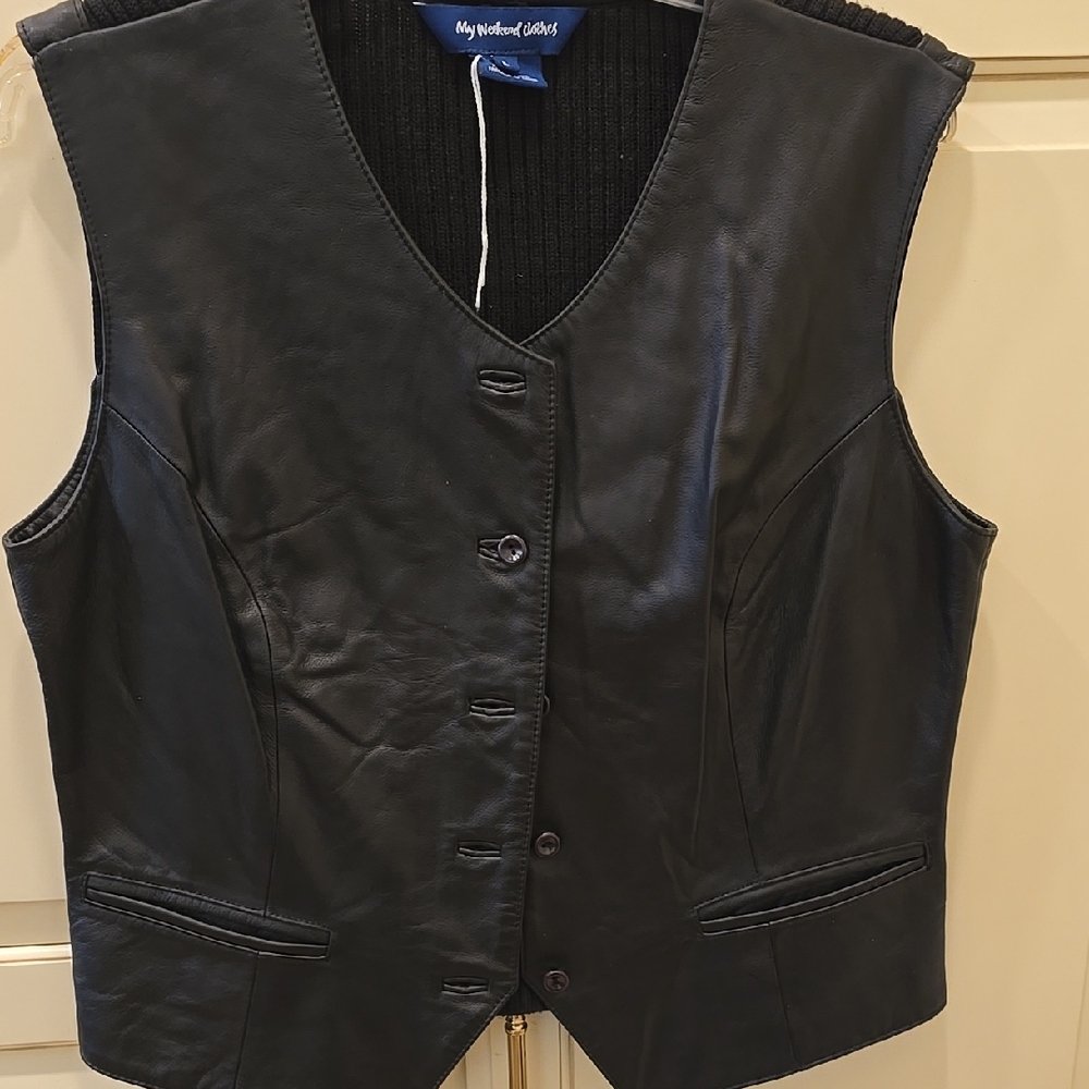 Vintage My Weekend Clothes Premium Leather Black Vest Size Large